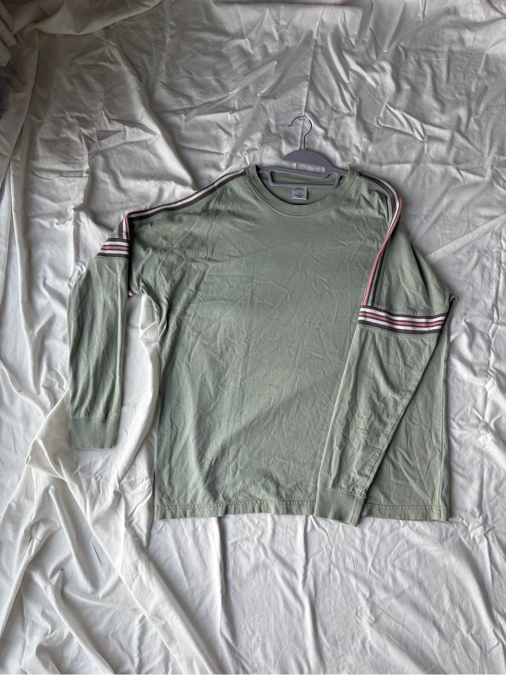 Urban Outfitters Sage Green Long Sleeve Crew with Stripe Accents